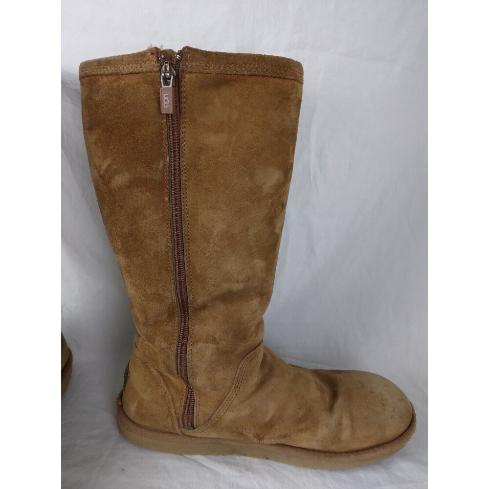 UGG Australia Kenly 1890 Winter Tall Chestnut Suede Side Zip Boots Womens Size 9 - Picture 8 of 13